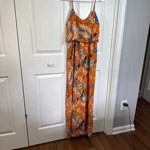Vanessa Scott Tropical Orange Floral Resort Wear Maxi Dress